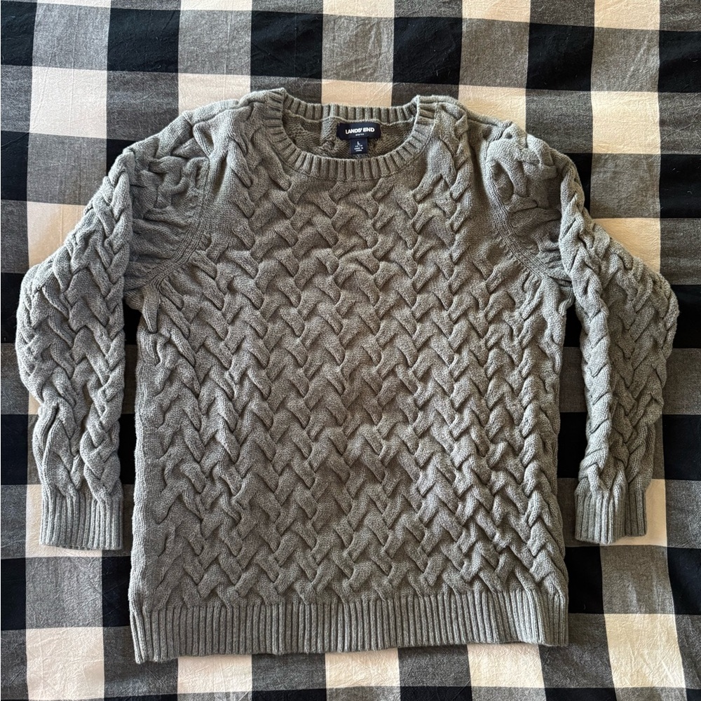 Lands’ End Cotton Cable Knit Drifter Sweater